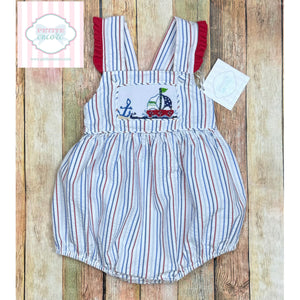 Sailboat themed smocked one piece 18m