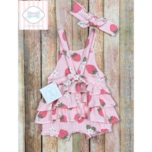 Strawberry muslin sunsuit with headband 12m