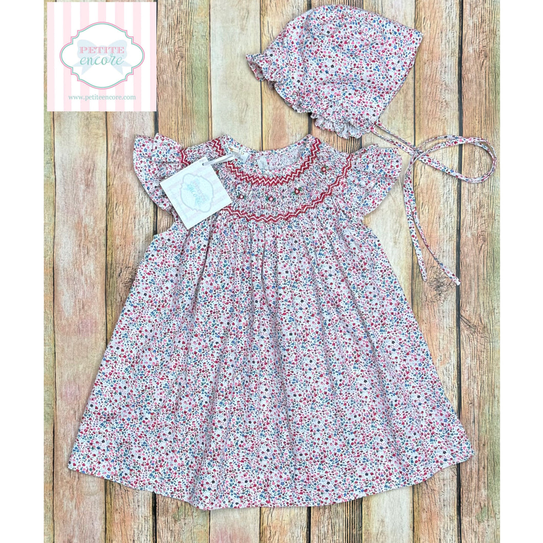 Smocked dress with bonnet 9m