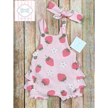 Strawberry muslin sunsuit with headband 12m