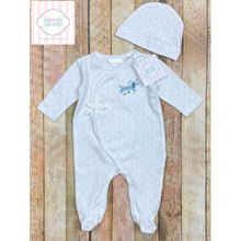 Puppy themed pima one piece with hat 0-3m
