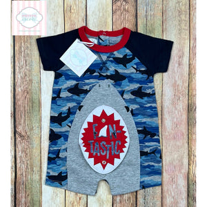 Mud Pie shark themed one piece 3-6m