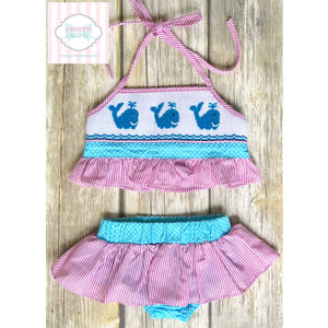 Two piece smocked swimsuit 6m