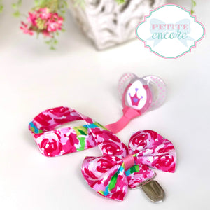 Lilly inspired bow pacifier/toy clip