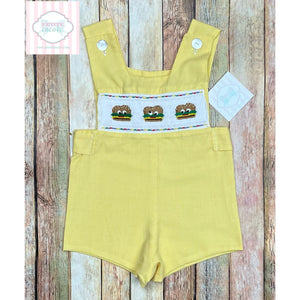 Cheeseburger themed smocked one piece 18m