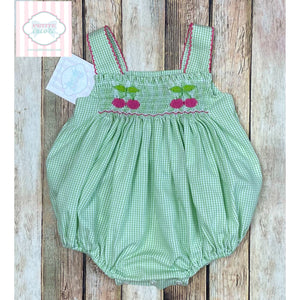 Cherry themed smocked one piece 6m
