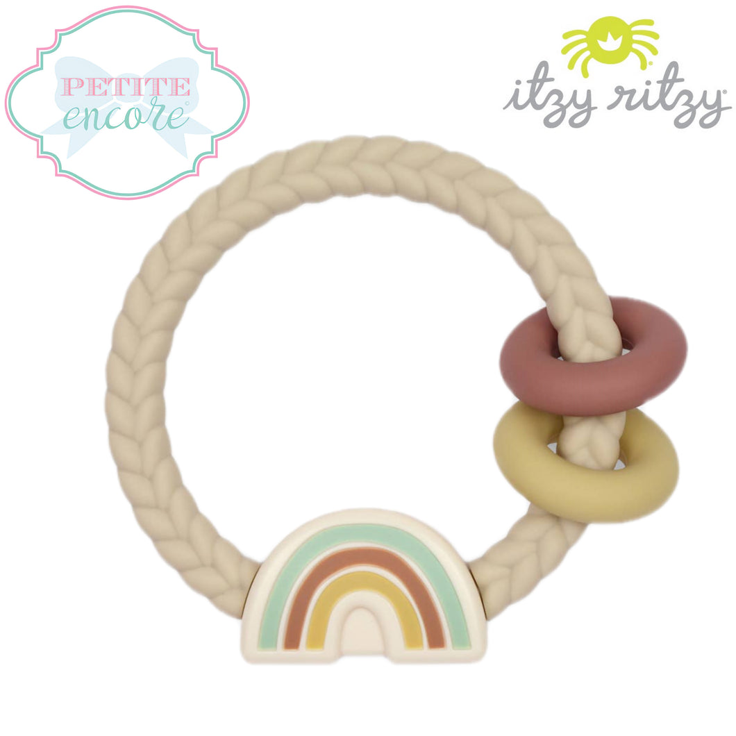 Ritzy Rattle™️ Silicone Teether Rattle- Neutral Rainbow