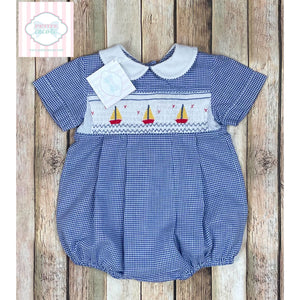Sailboat themed smocked one piece 12-18m