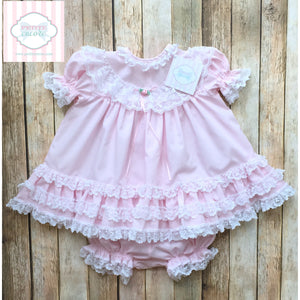 Vintage ruffle dress and bloomers 18m