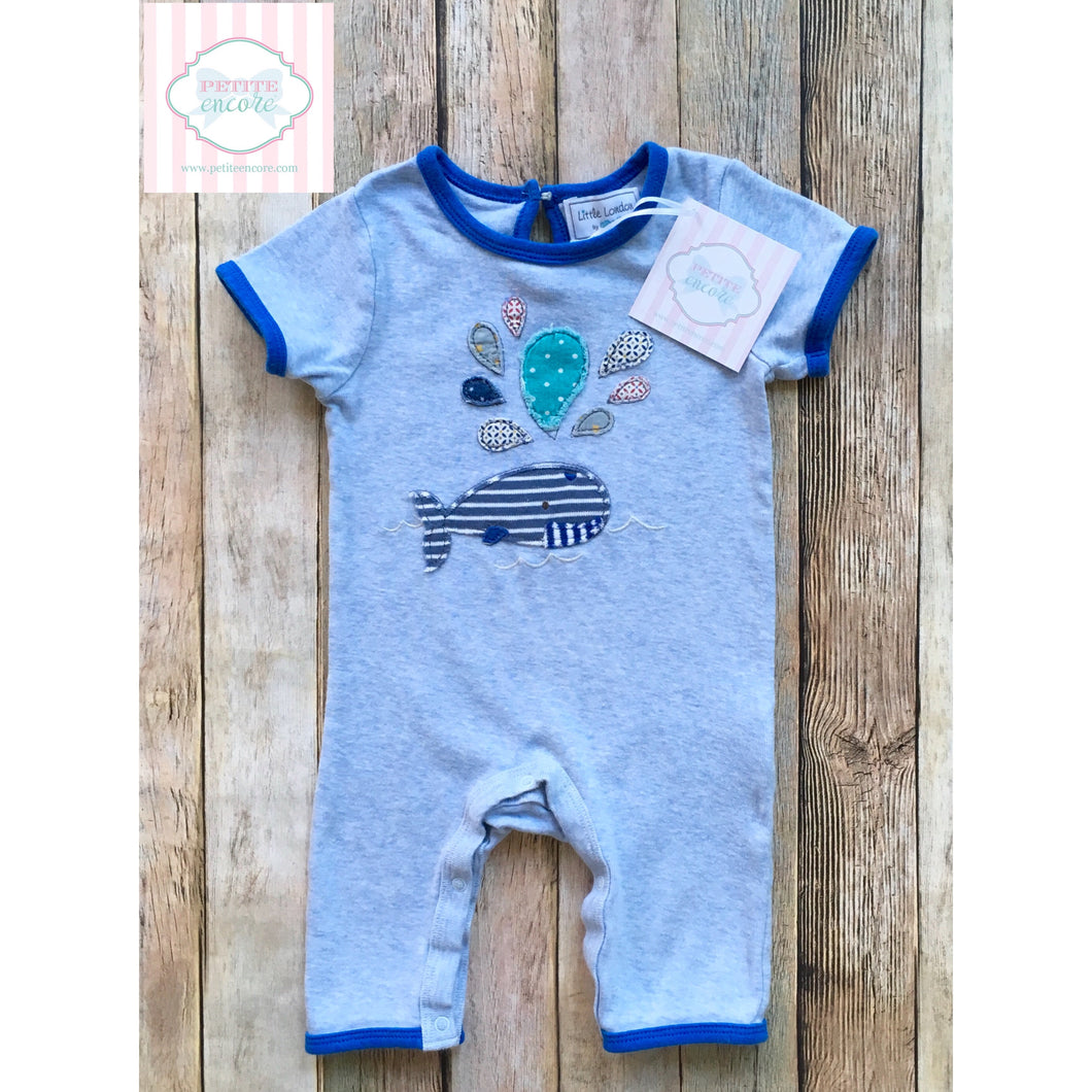 Whale themed one piece by Little London 3-6m