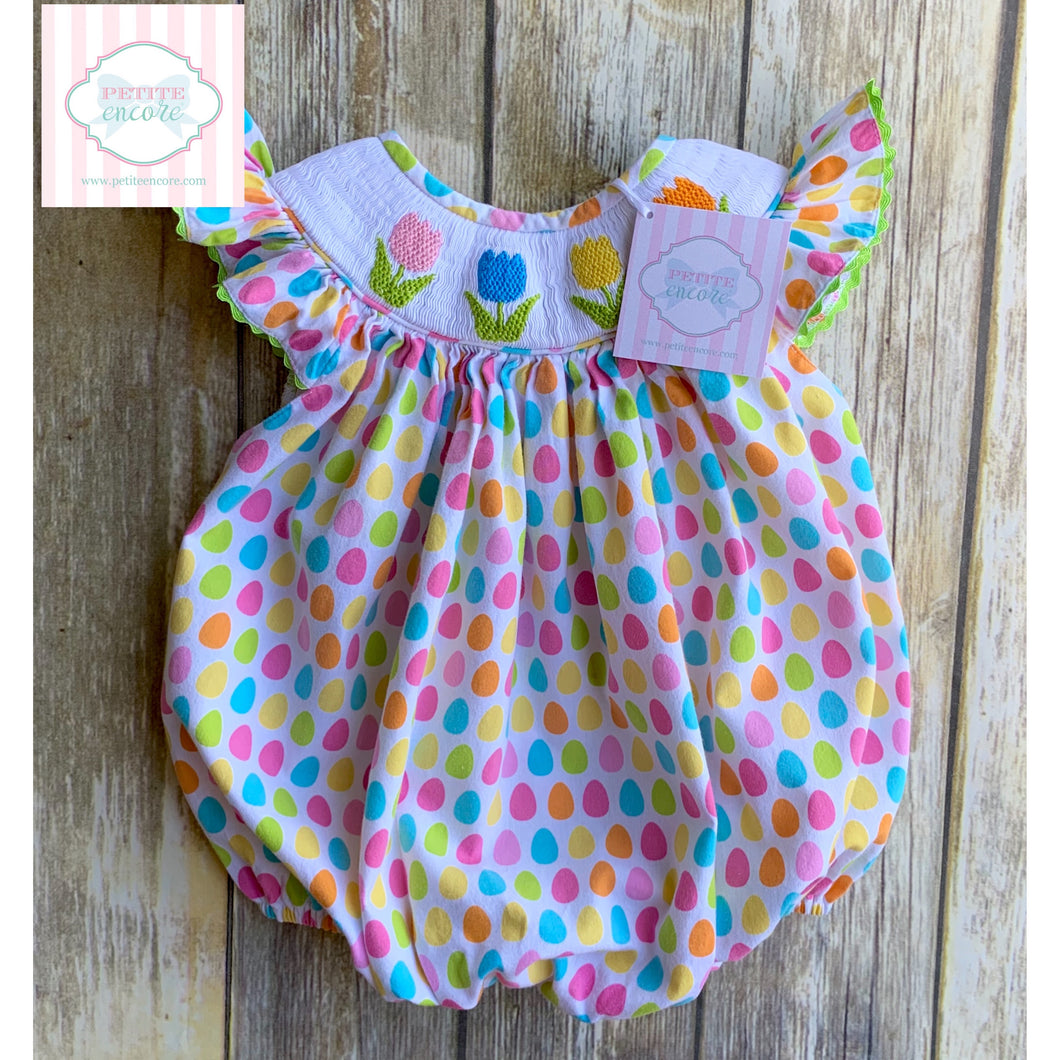 Tulip themed smocked bubble by Babeeni 12m