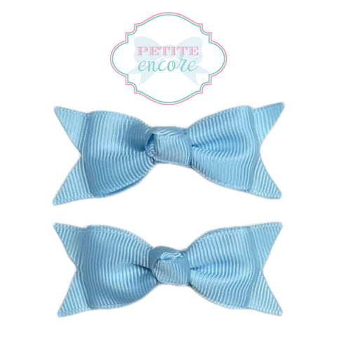 Pigtail bow set on alligator clips- Baby Blue