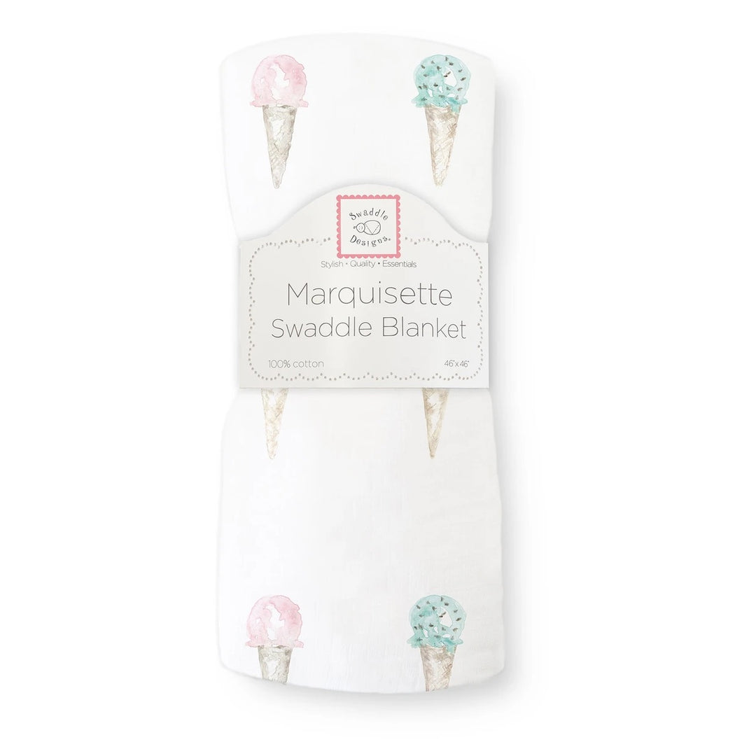 Marquisette swaddle blanket- Watercolor Ice Cream Cones