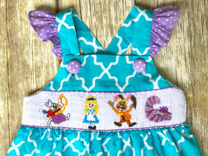 Alice themed smocked dress- 9m