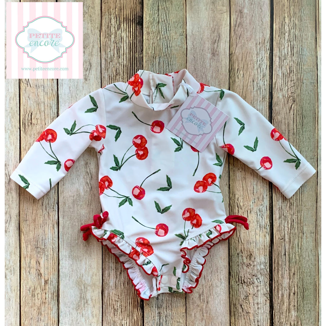 Cherry themed one piece swimsuit 0-3m