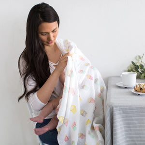 Marquisette swaddle blanket- Watercolor Cupcakes