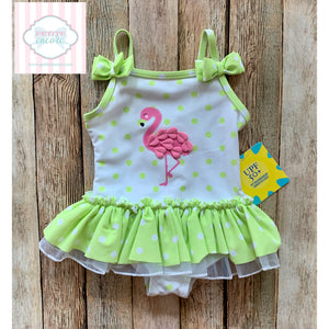 Flamingo themed swimsuit by Little Me 6-9m