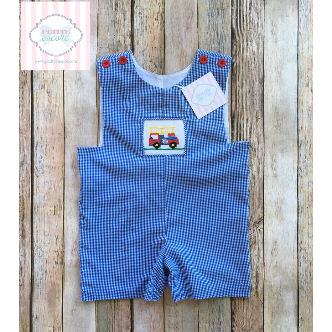 Fire truck themed smocked one piece 12m
