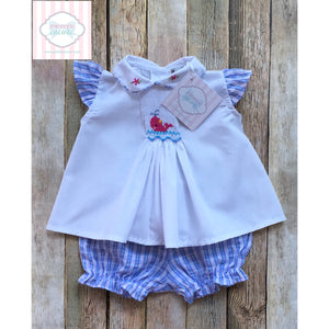 Whale themed smocked two piece 6m