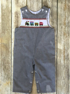 Train themed smocked one piece 9m