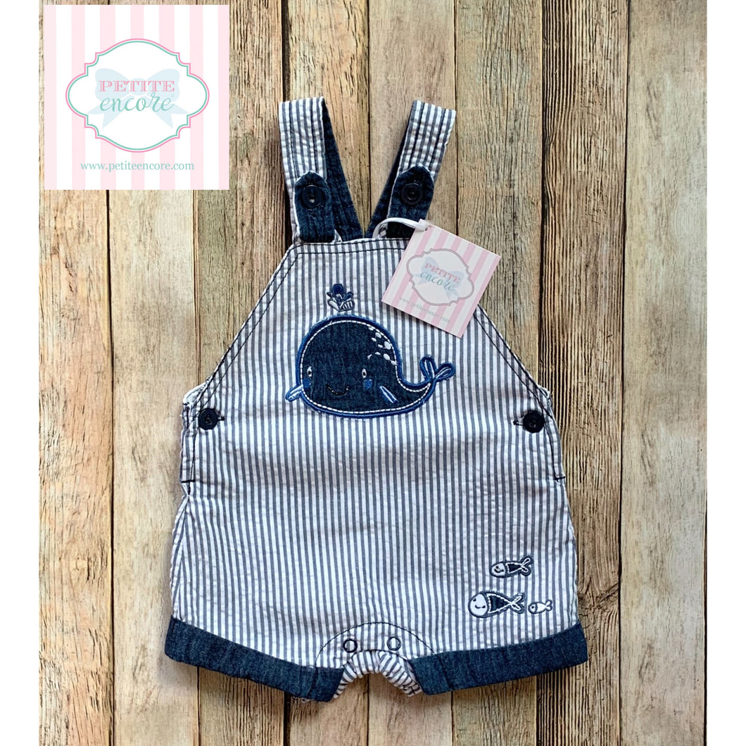 Whale themed overalls 6-9m