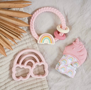 Itzy Mitt™️ Teething Mitt- Light Pink Unicorn