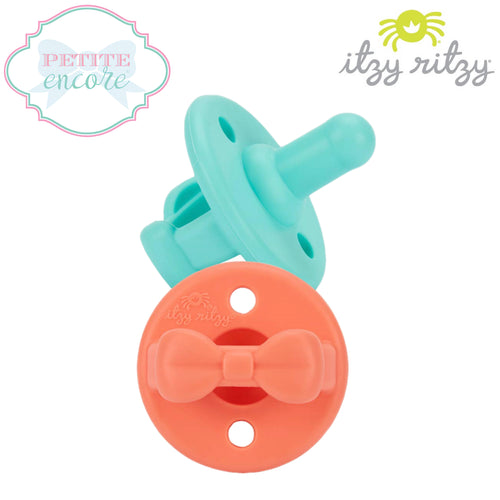 Sweetie Soother™️ Silicone Pacifier Set- Aquamarine and Peach Bows