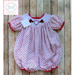 Valentine smocked bubble by Periwinkle Parasol 18m