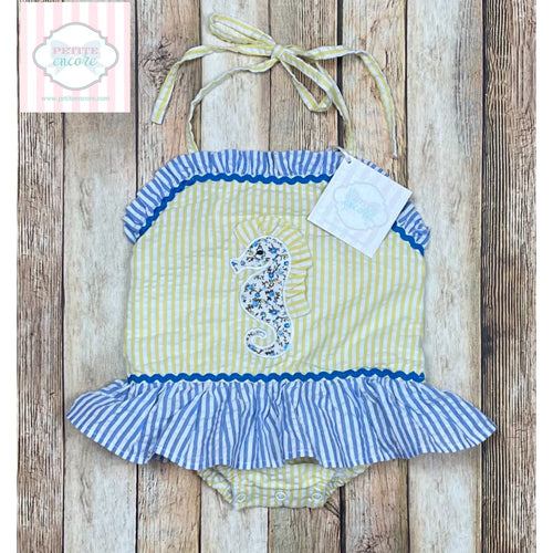 Seahorse themed swimsuit 3-6m