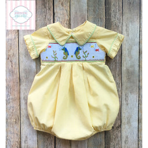 Seahorse themed smocked bubble 6m